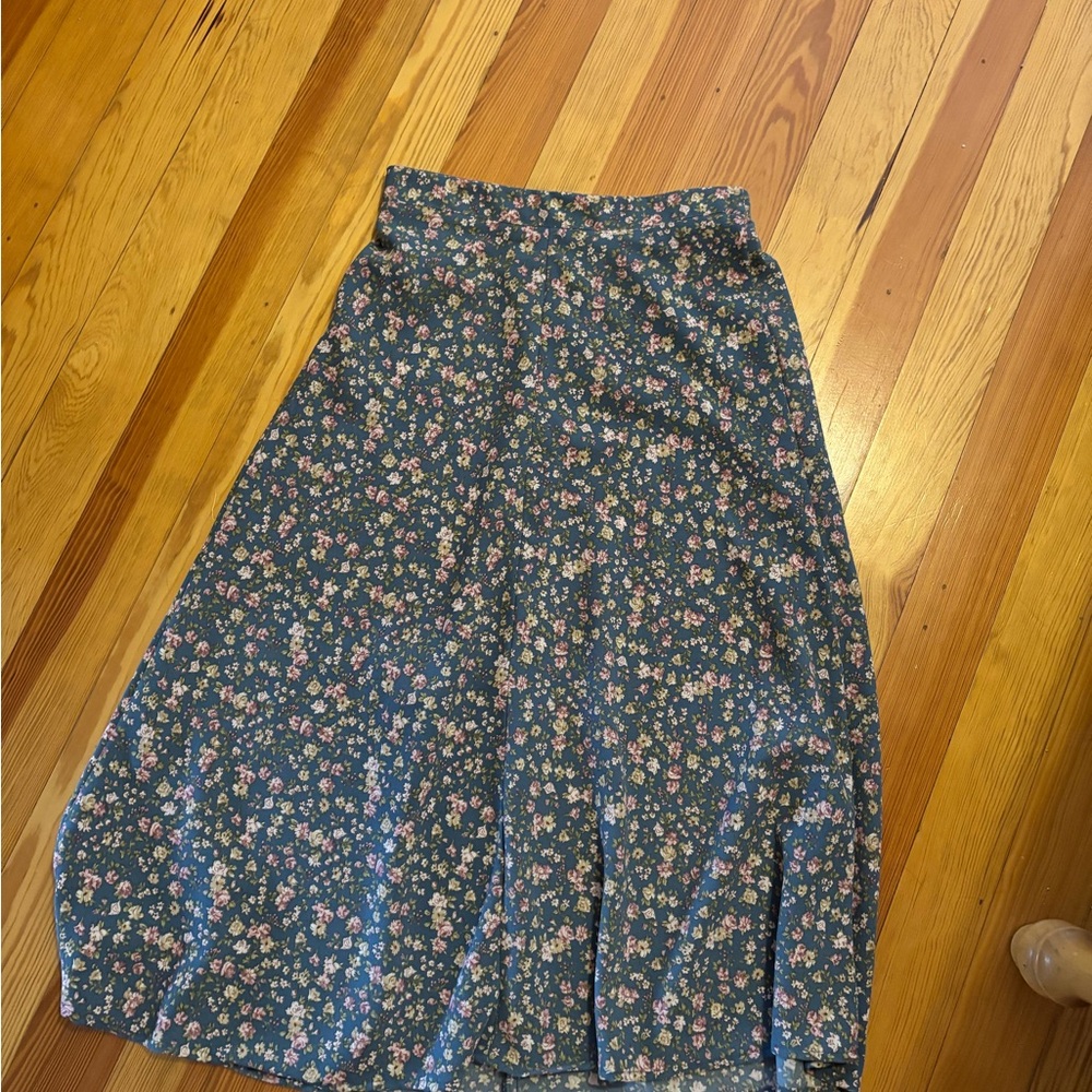 Altar'd State Floral A-Line Skirt in Blue and Pink